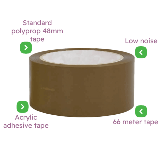 Brown Low Noise Packing Parcel Tape - 48mmx66m
