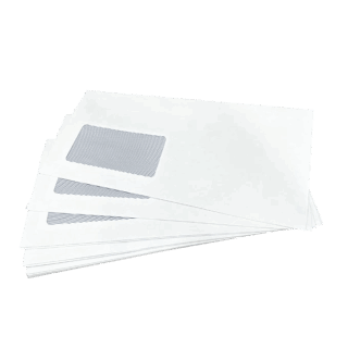 White DL+ Gummed Plain Windowed (45mm x 90mm Window) Envelopes (114mm x 235mm)