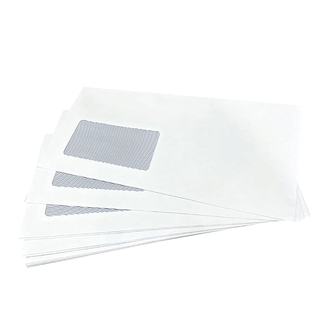 White DL+ Gummed Plain Windowed (45mm x 90mm Window) Envelopes (114mm x 235mm)