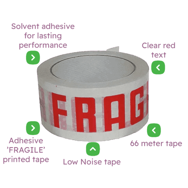 White & Red 'FRAGILE' Packing Tape - 48mmx66m White & Red 'FRAGILE' Packing Tape - 48mmx66m