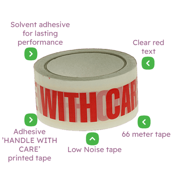 White & Red 'HANDLE WITH CARE' Packing Tape - 48mmx66m White & Red 'HANDLE WITH CARE' Packing Tape - 48mmx66m