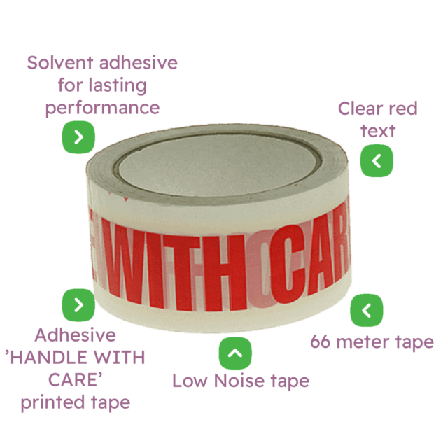 White & Red 'HANDLE WITH CARE' Packing Tape - 48mmx66m