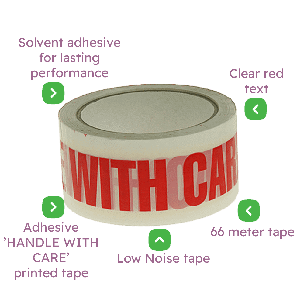 White & Red 'HANDLE WITH CARE' Packing Tape - 48mmx66m