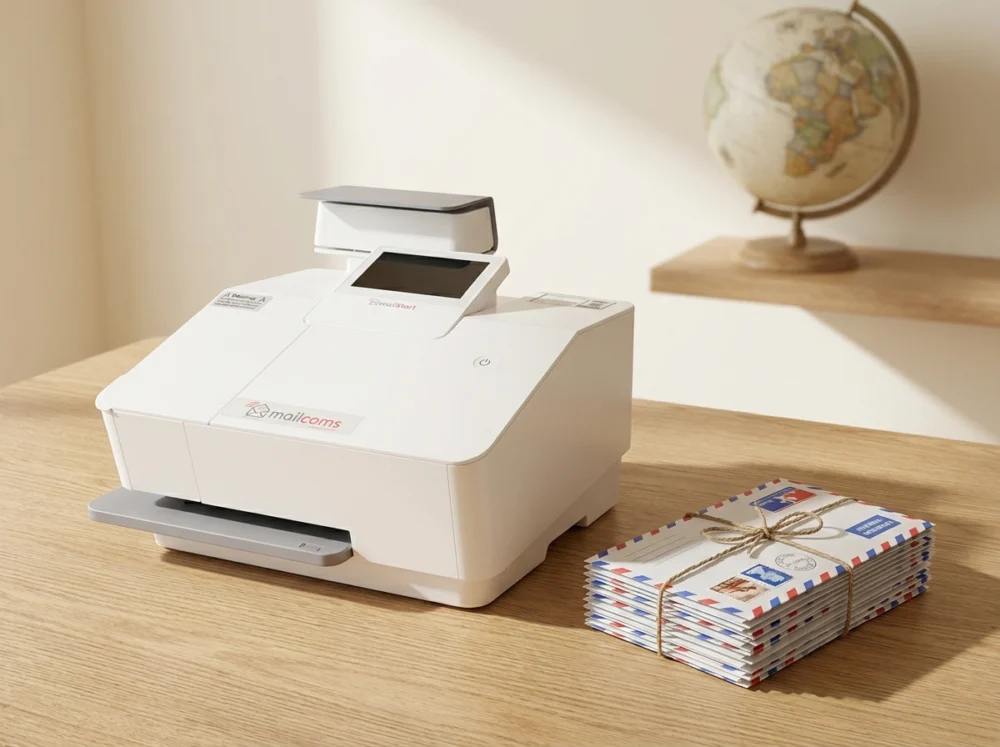 Sending international mail with a Mailcoms franking machine