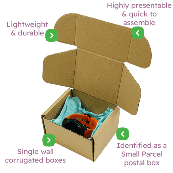 Brown PiP Small Parcel Postal Box - 110x100x70mm Infographic