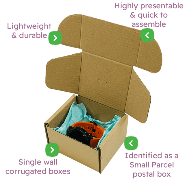 Brown PiP Small Parcel Postal Box - 110x100x70mm Infographic