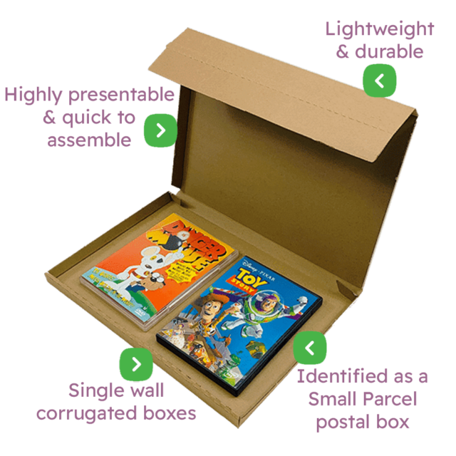 Brown PiP Small Parcel Postal Box – 347x242x19mm Infographic