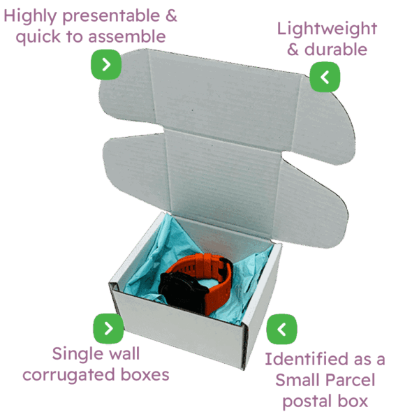 White PiP Small Parcel Postal Box - 110x100x70mm Infographic