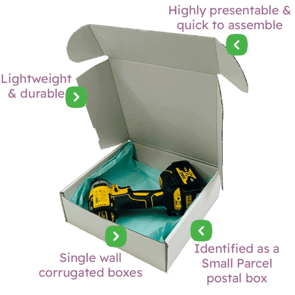 White PiP Small Parcel Postal Box - 240x240x80mm Infographic