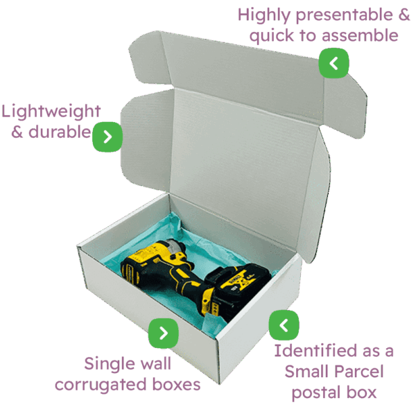 White PiP Small Parcel Postal Box - 290x208x95mm Infographic