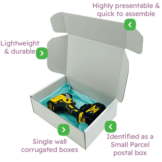 White PiP Small Parcel Postal Box - 290x208x95mm Infographic