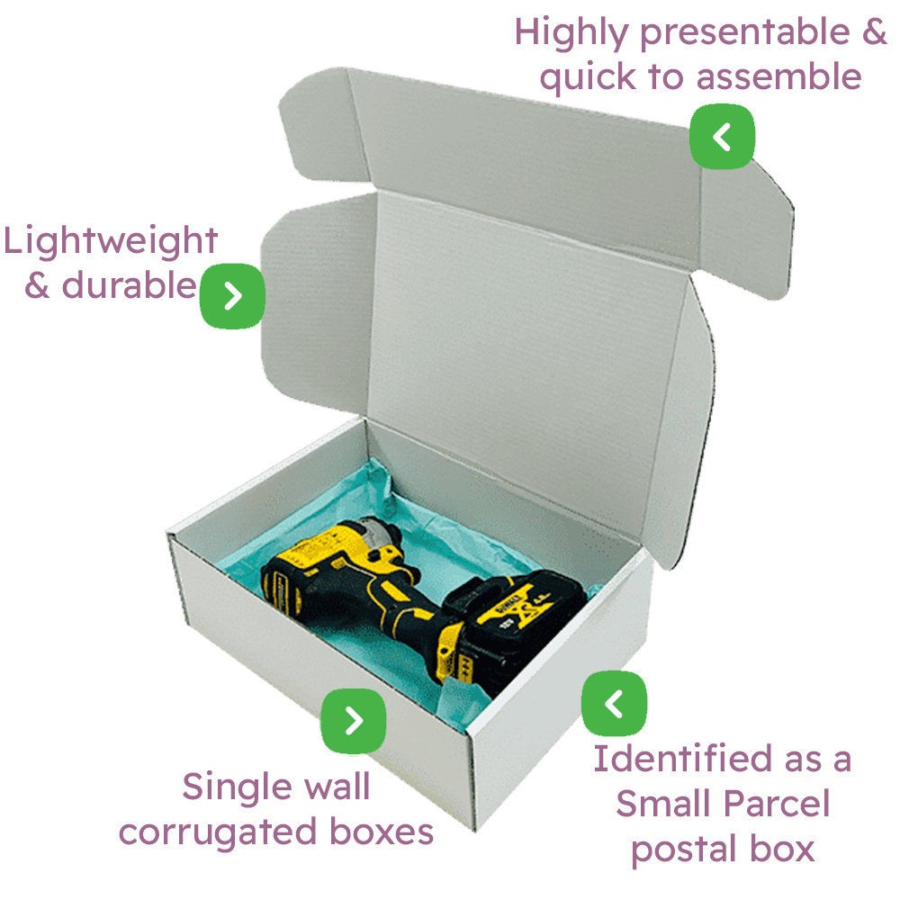 White PiP Small Parcel Postal Box - 290x208x95mm Infographic