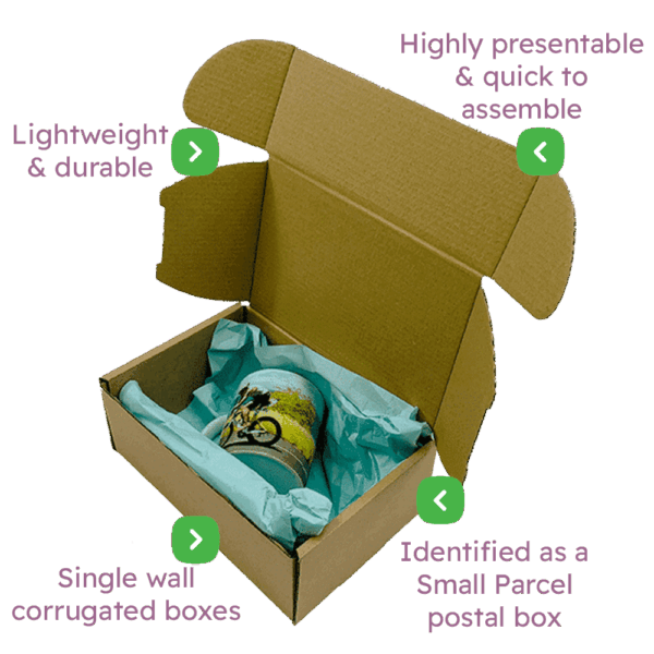 Brown PiP Small Parcel Postal Box – 222x150x88mm Infographic