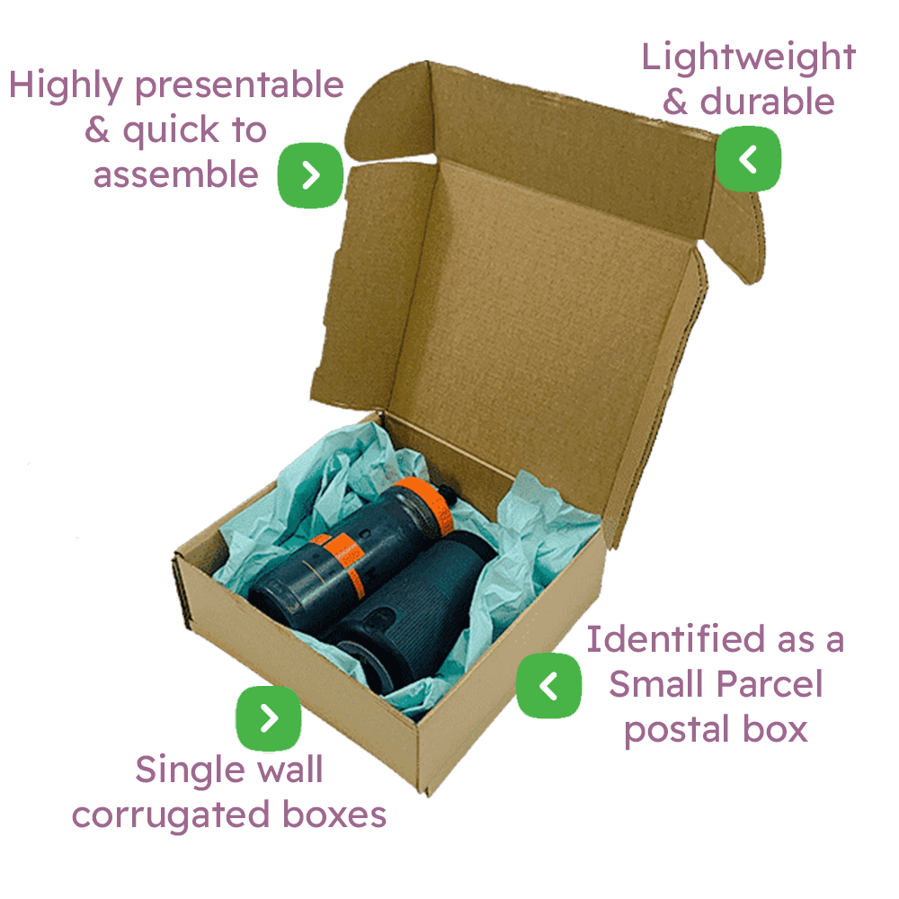 Brown PiP Small Parcel Postal Box – 240x240x80mm Infographic