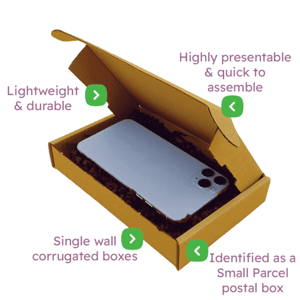 Brown PiP Small Parcel Postal Box - 180x120x30mm Infographic