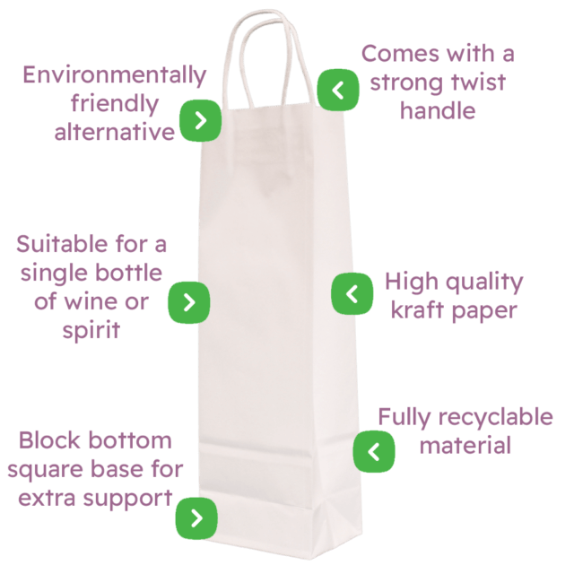 White Twist Handle Paper Carrier Bags - 110x85x360mm - Infographic