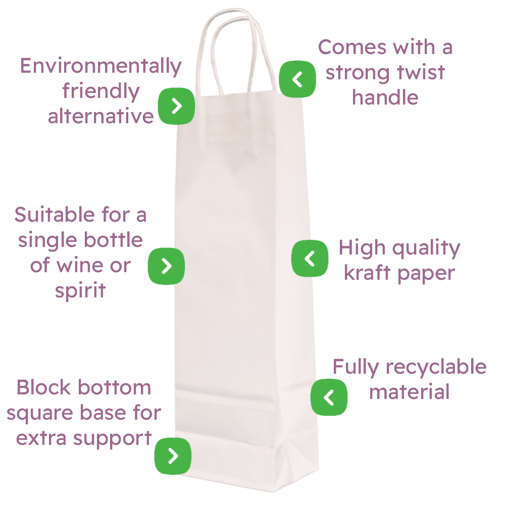 White Twist Handle Paper Carrier Bags - 110x85x360mm - Infographic
