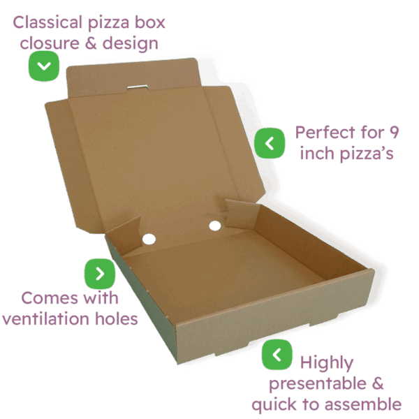 Brown 9" (Inch) Takeaway Pizza Box - 229x229x38mm