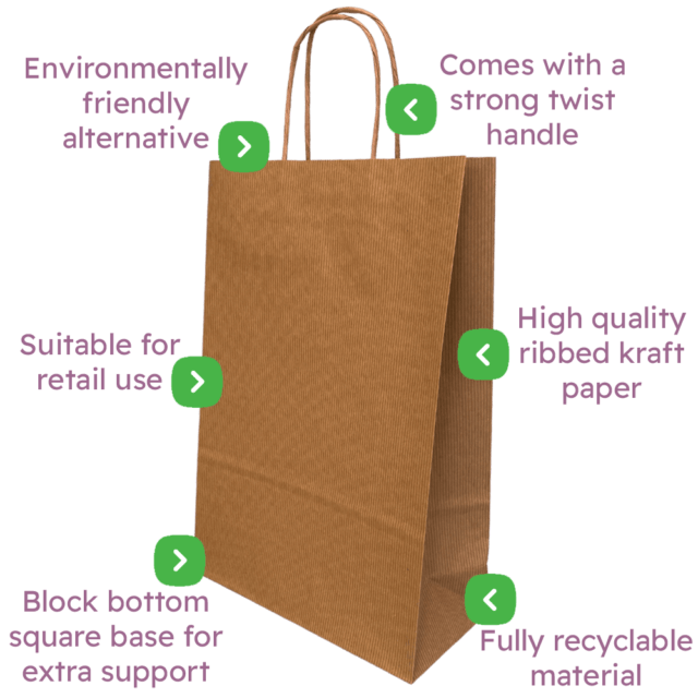 Ribbed Kraft Premium Brown Twist Handle Paper Carrier Bags Infographic