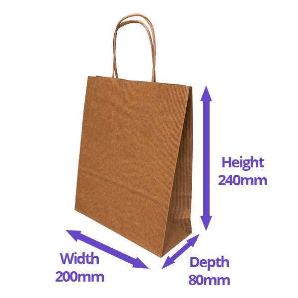 Ribbed Kraft Premium Brown Twist Handle Paper Carrier Bags - 200x80x240mm
