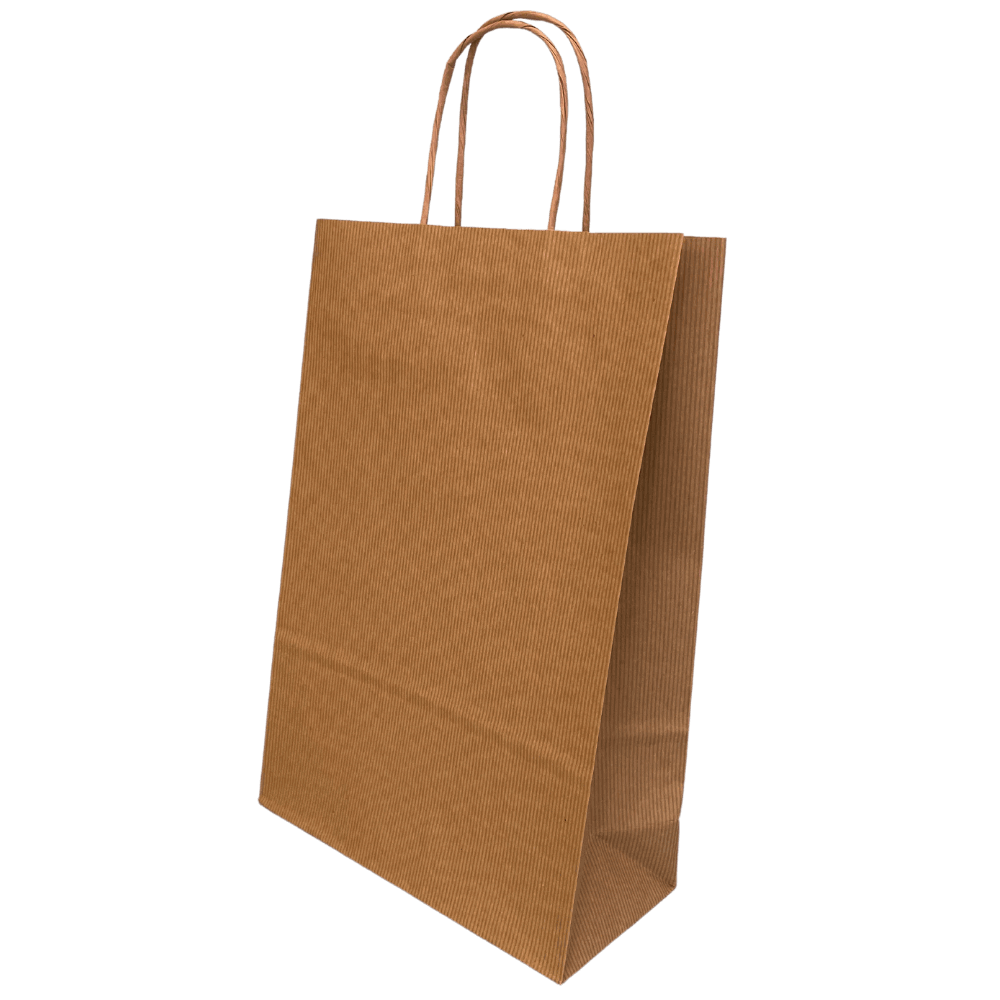 Ribbed Kraft Premium Brown Twist Handle Paper Carrier Bags - 220x100x330mm