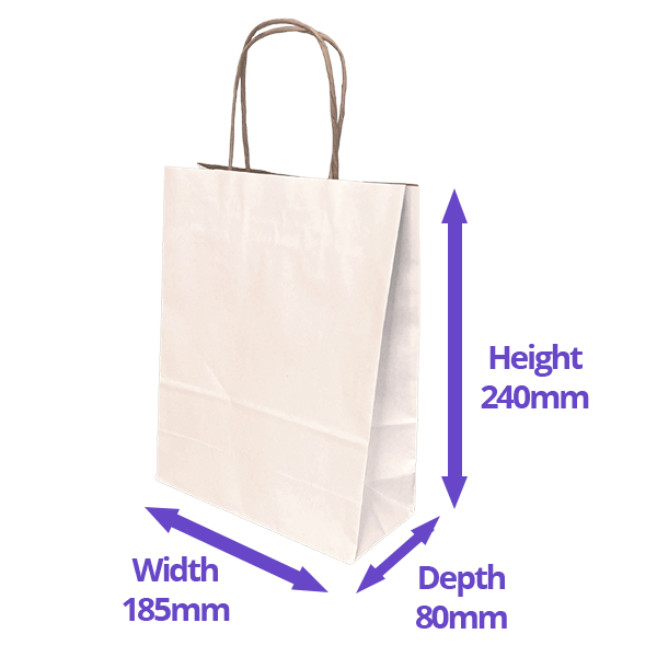 White Kraft Premium Twist Handle Paper Carrier Bags - 185x80x240mm