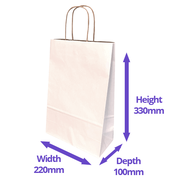 White Kraft Premium Twist Handle Paper Carrier Bags - 220x100x330mm