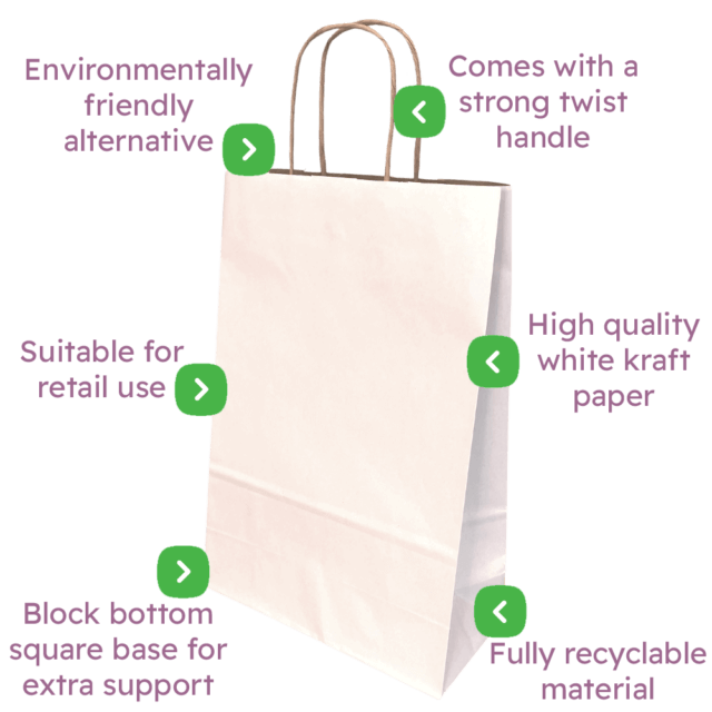 White Kraft Premium Twist Handle Paper Carrier Bags Infographic