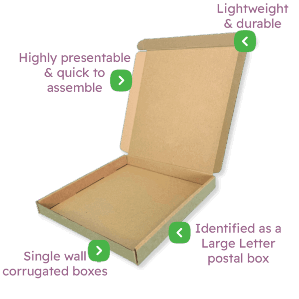 Brown PiP Large Letter Postal Box – 220x206x22mm Infographic