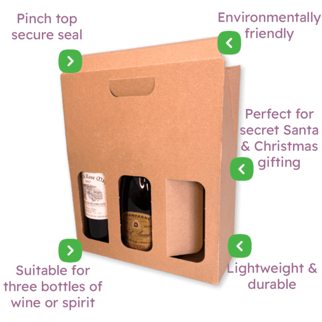 Triple Bottle Brown Pinch Top Bottle Carrier Box - 273x91x323mm